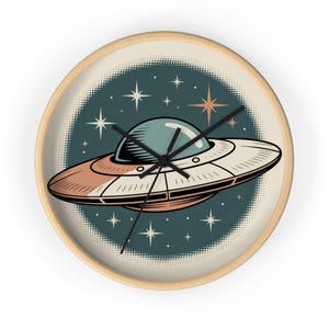 UFO Wall Clock, Retro Sci Fi Clock, Mid Century Modern Wall Decor, Space Age Decor, Flying Saucer Gift