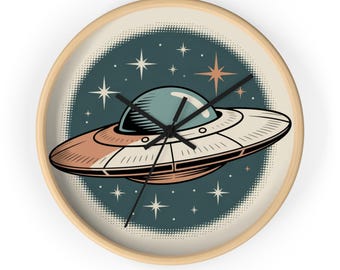UFO Wall Clock, Retro Sci Fi Clock, Mid Century Modern Wall Decor, Space Age Decor, Flying Saucer Gift