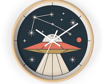 Mid Century Modern UFO Constellation Clock, Retro Sci Fi Space Age Decor