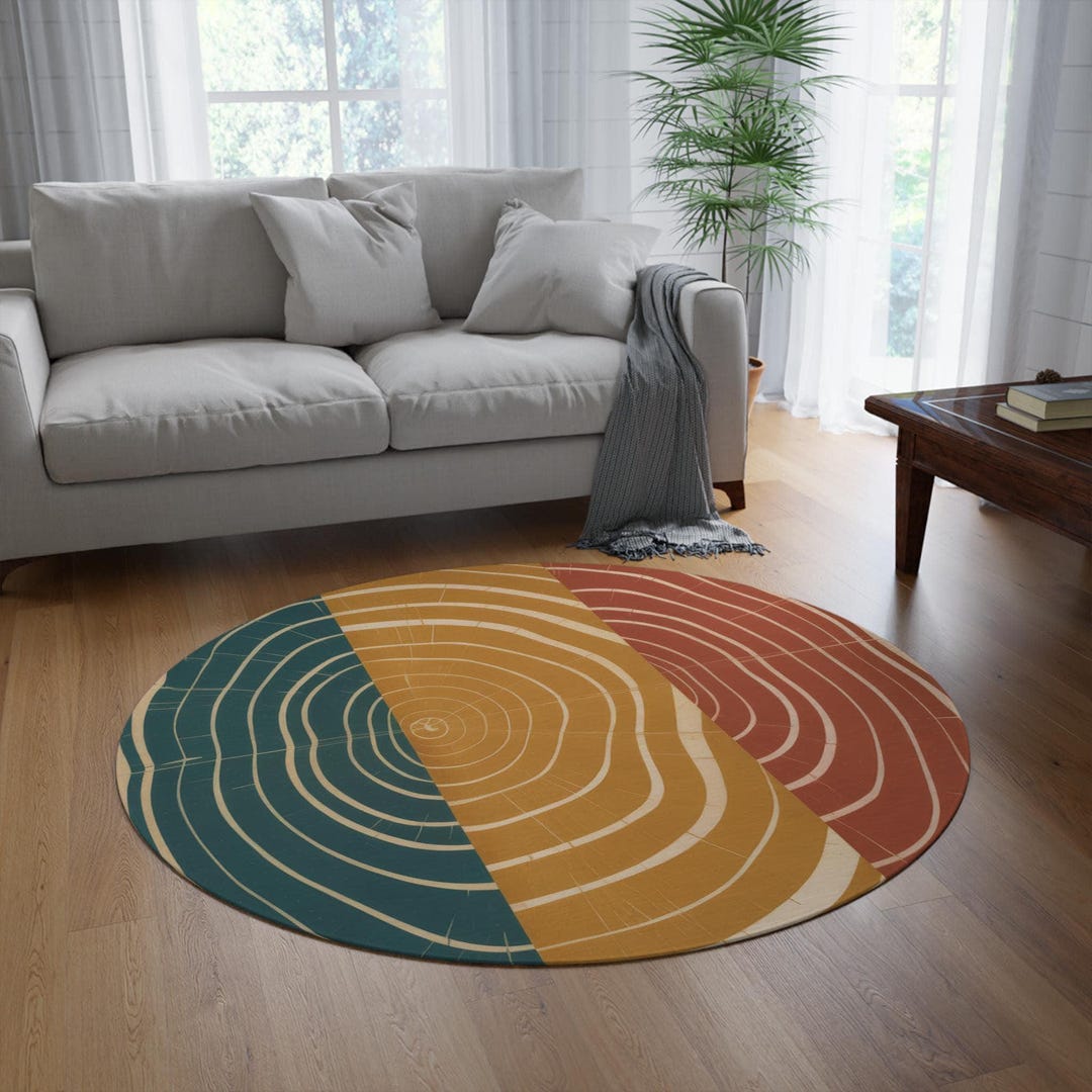 Tree Rug Modern Mid Century Modern Abstract Tree Rings Round Rug | Retro Geometric - Etsy