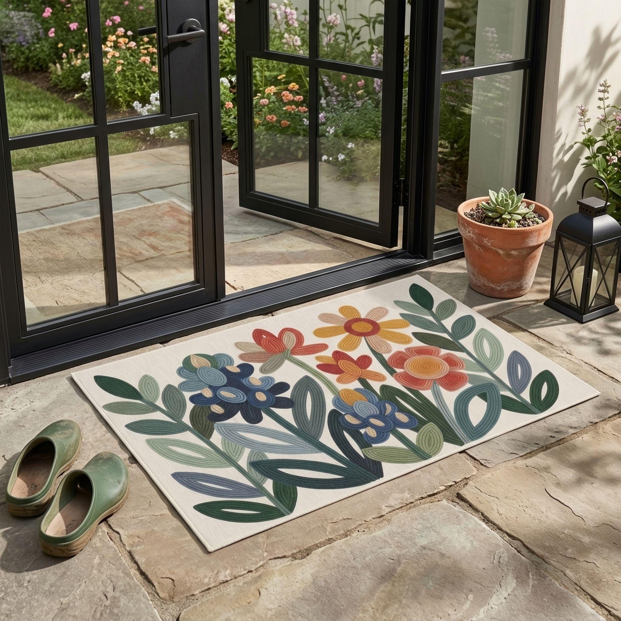 Pattern Floral Whimsical Rug Whimsical Wildflower Pattern Outdoor Rug | Floral Doormat, Patio Mat - Etsy