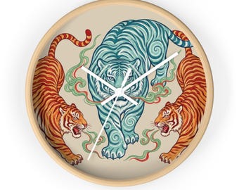 Tiger Wall Clock, Bold Wall Decor, Animal Wall Clock, Asian Inspired Art, Unique Decorative Clock