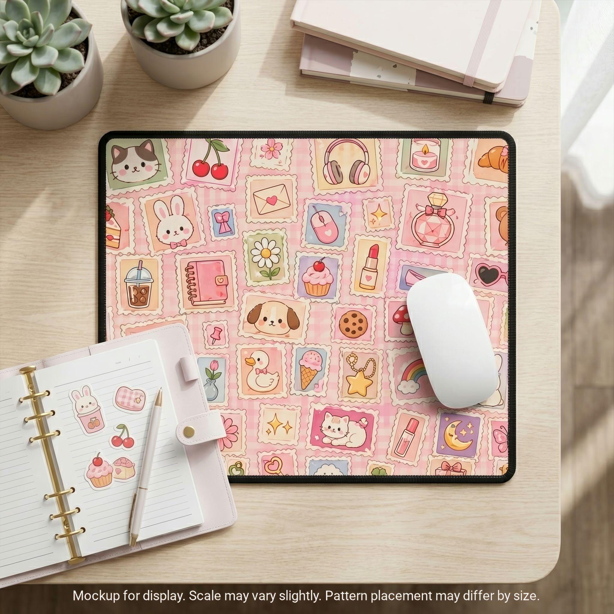 Pink Kawaii Desk Mat, Cutecore Coquette Mouse Pad, Pastel Gingham Desk ...