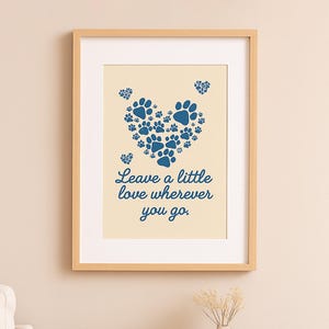 Paw Print Heart Art Print: Embroidered Style Pet Lover Wall Decor