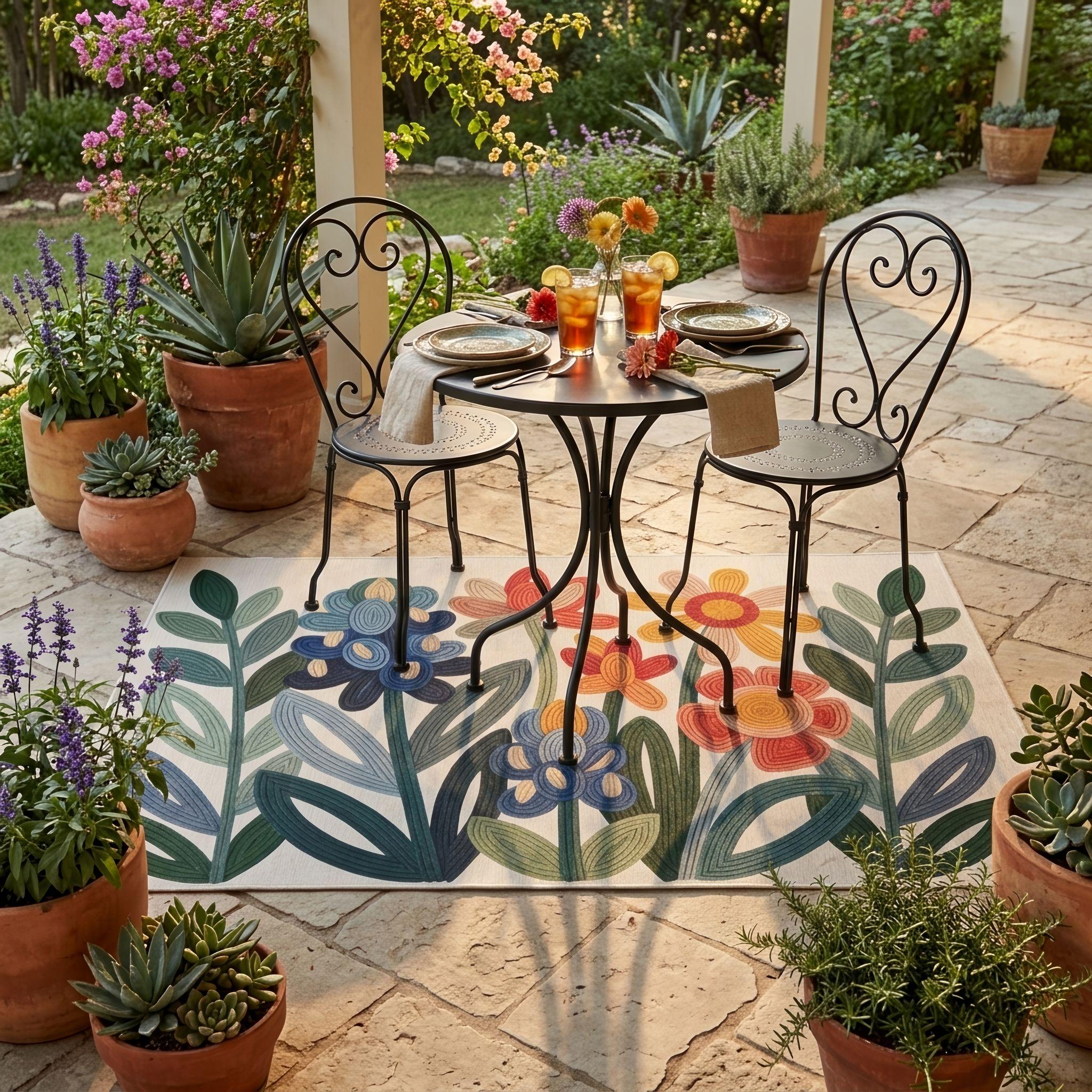 Pattern Floral Whimsical Rug Whimsical Wildflower Pattern Outdoor Rug | Floral Doormat, Patio Mat - Etsy