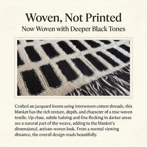 Black Cream Woven Throw Blanket, Cotton Couch Blanket, Neutral Modern Bed Throw, Minimalist Scandinavian Decor