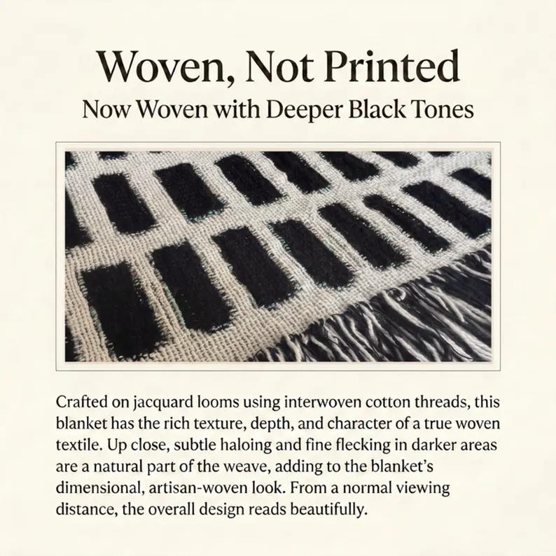 Black Cream Woven Throw Blanket, Cotton Couch Blanket, Neutral Modern Bed Throw, Minimalist Scandinavian Decor
