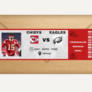 Boleto de regalo digital para partido de fútbol americano de la NFL: cupón deportivo sorpresa imprimible, personalizado para cumpleaños, Navidad, para hijo, esposo o familia.