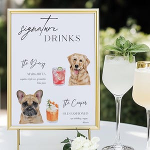 Enseigne pour boisson emblématique pour chien, enseigne pour cocktail emblématique pour animal de compagnie, enseigne pour bar de mariage minimaliste, enseigne pour cocktail emblématique pour chien, modèle modifiable, menu de bar