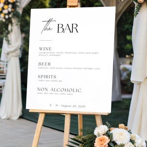 Minimalist Wedding Bar Menu Sign Template, Modern Wedding Bar Menu, Simple Wedding Drink Sign Printable, The Bar Sign, Digital Template Bar