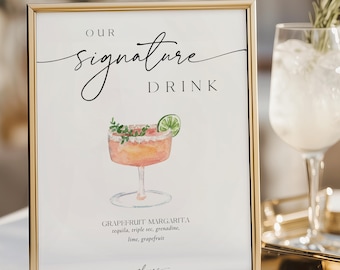 Signature Cocktail, Editable Signature Drink Sign, Signature Drink Sign, Wedding Bar Menu Sign, Our Signature Drink Sign, Bar Menu, Wedding