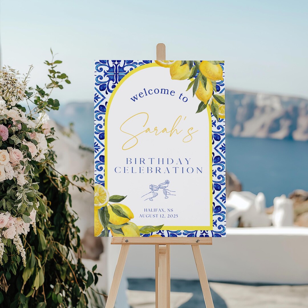 Amalfi Coast Birthday Welcome Sign Printable Template, Lemon Citrus ...
