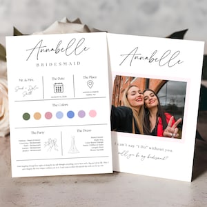 Bridesmaid Proposal Card Template, Editable Bridesmaid Information Card, Bridesmaid Template, Bridal Party Theme Colors Canva Template