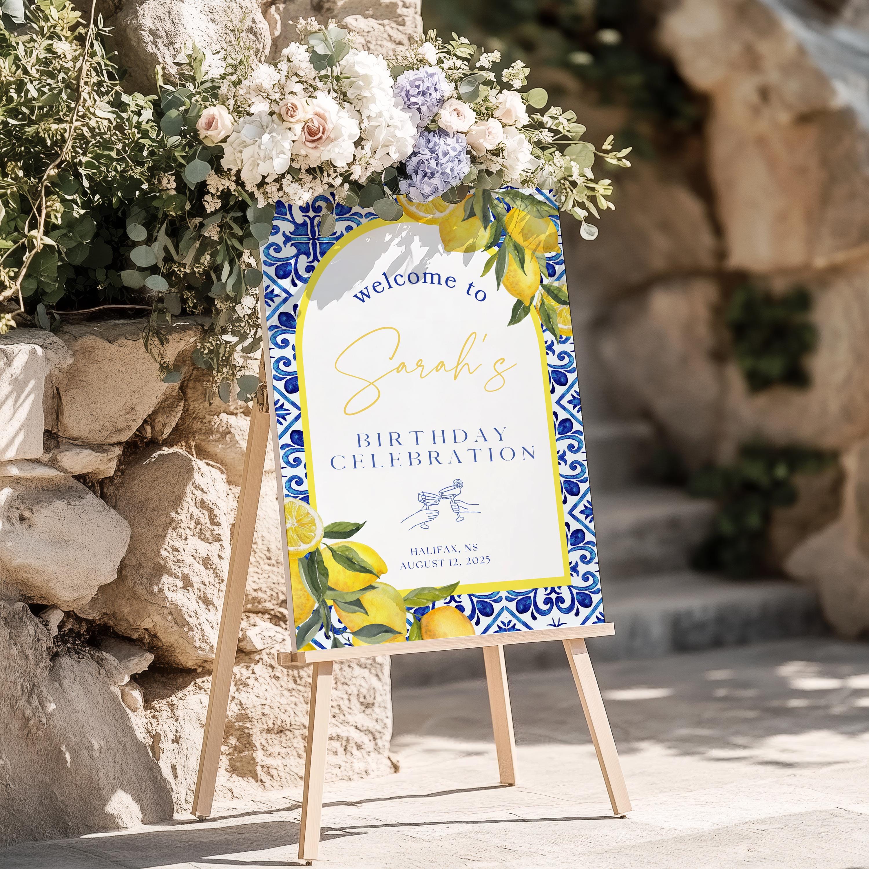Amalfi Coast Birthday Welcome Sign Printable Template, Lemon Citrus ...