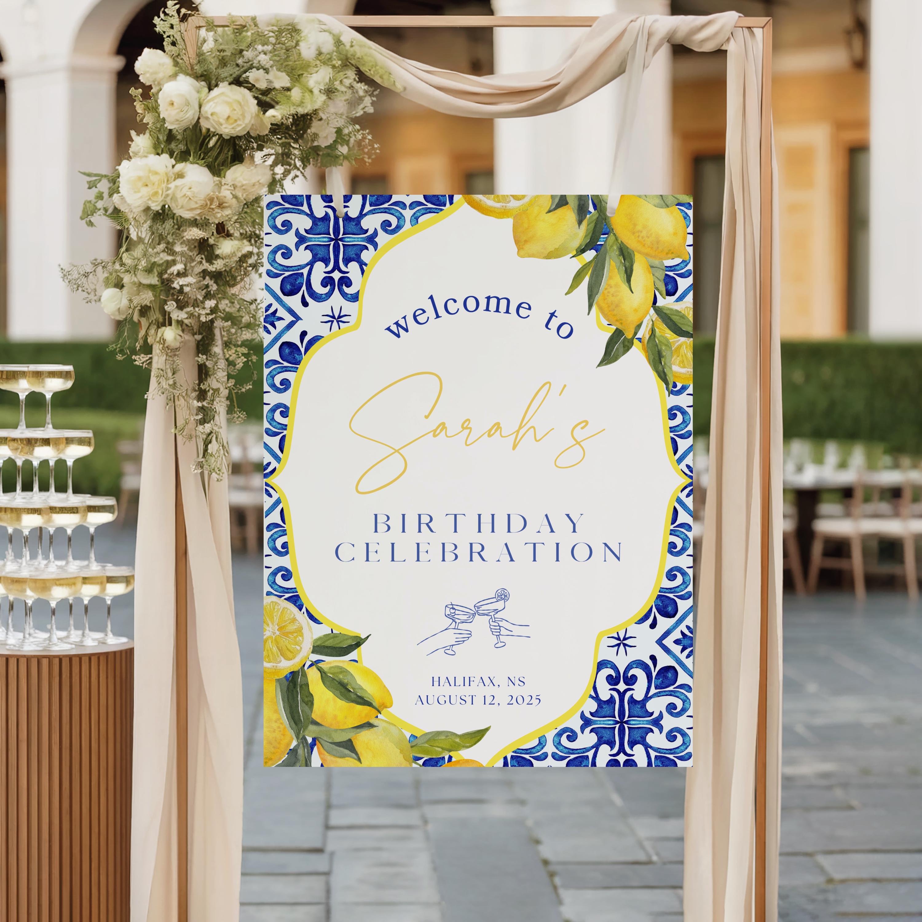 Amalfi Coast Birthday Welcome Sign Printable Template, Lemon Citrus ...