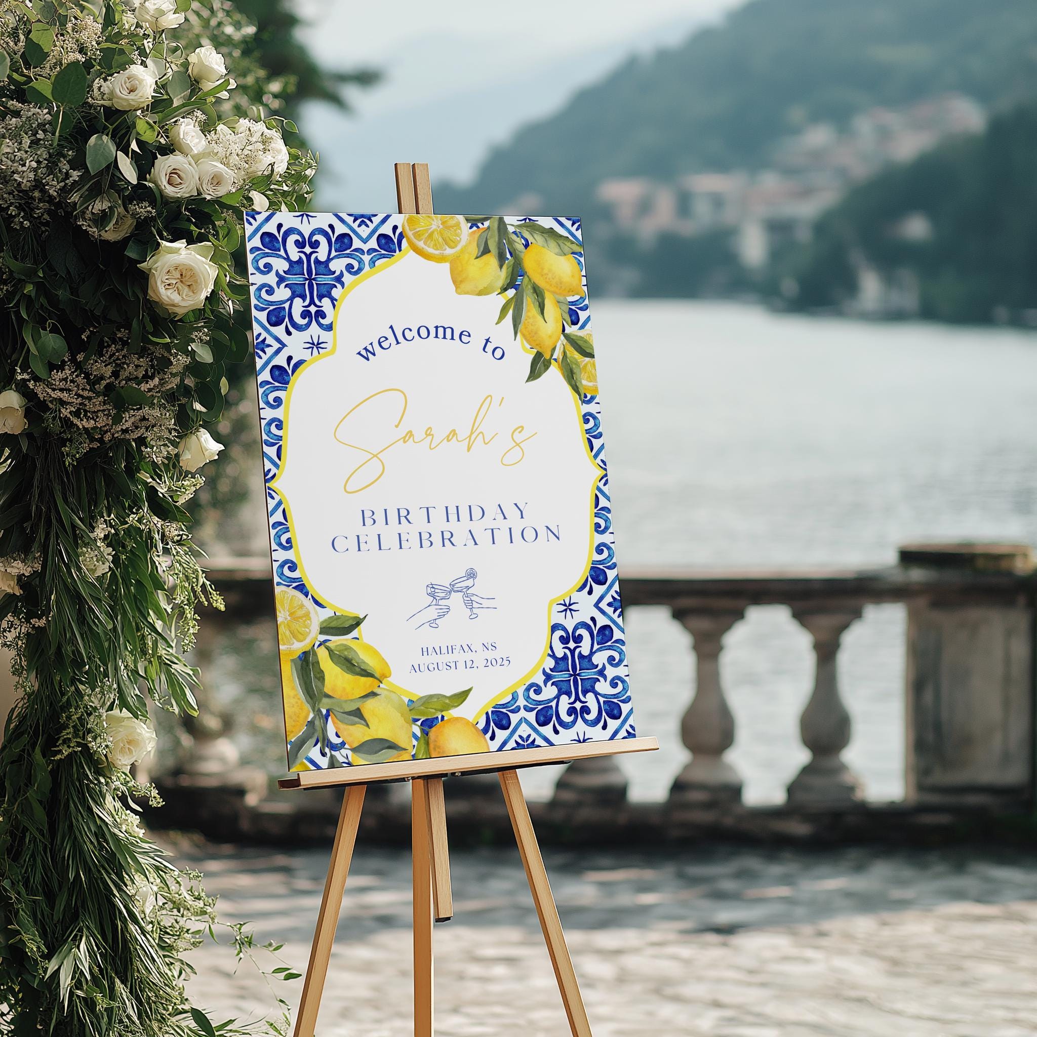 Amalfi Coast Birthday Welcome Sign Printable Template, Lemon Citrus ...