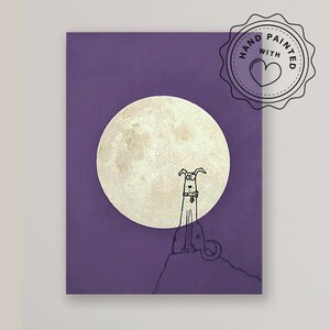 Hundeversum Dogboard #1, Original auf Holzboard, Mischtechnik, Geschenk, Hund, handgemalt, Mond, Minimalismus, Gold, Cartoon, Hundehalter