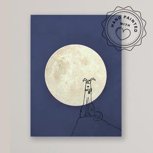 Hundeversum Dogboard #1, Original auf Holzboard, Mischtechnik, Geschenk, Hund, handgemalt, Mond, Minimalismus, Gold, Cartoon, Hundehalter