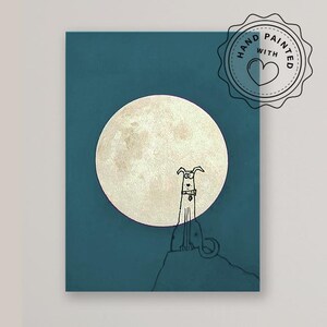 Hundeversum Dogboard #1, Original auf Holzboard, Mischtechnik, Geschenk, Hund, handgemalt, Mond, Minimalismus, Gold, Cartoon, Hundehalter