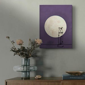 Hundeversum Dogboard #3, Original auf Holzboard, Mischtechnik, Geschenk, Hund, handgemalt, Mond, Minimalismus, Gold, Cartoon, Hundehalter