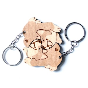 Corgi Couple Keychains - Friendship or Relationship matching wooden dog keychain set - Maple wood