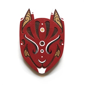 Red Painted Kitsune Mask Wall Decor Mini Plaque