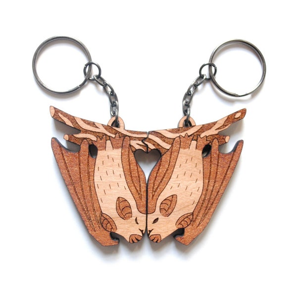 Bat Love Couple Keychains - Friendship or Relationship matching wooden keychain set