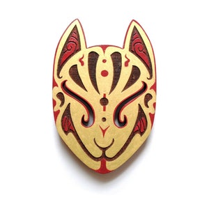 Gold Painted Kitsune Mask Wall Decor Mini Plaque