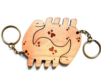 Dinosaur Interlocking Couple Keychains - Friendship or Relationship matching wooden Dino keychain set