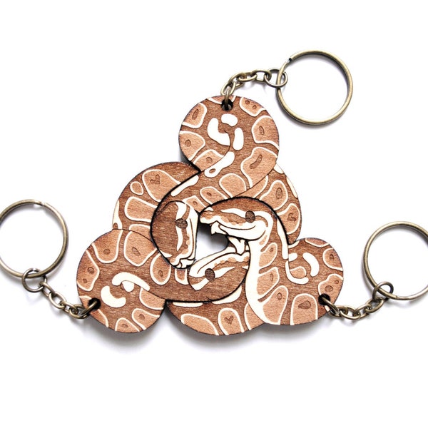 Interlocking Ball Python Trio Keychains - Family, Friendship, Poly Relationship couple keychain set