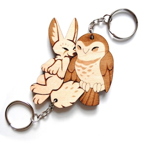 Desert Friends Owl and Fennec Fox Couple Keychains - Bff Relationship keychain set