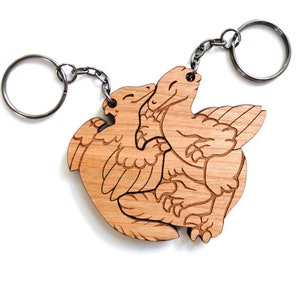 Feathered Raptor Dinosaur Couple Keychains - Friendship or Relationship interlocking wooden keychain set