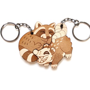 Trash Pals Keychains Raccoon and Possum Couple - Friendship or Relationship matching wooden keychain set