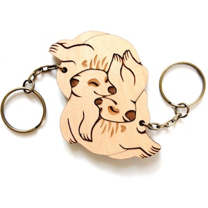 Interlocking Meerkat Keychains - Friendship or Relationship matching wooden keychain set - Maple wood
