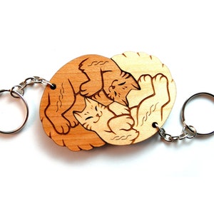 Interlocking Cat Couple Keychains -  Friendship or Relationship gift set