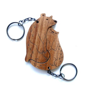 Porte-clés couple ours et loutres - Ensemble de porte-clés en bois assortis pour une amitié ou une relation