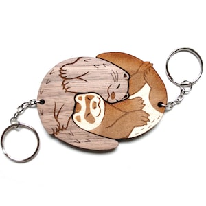 Interlocking Otter and Ferret Keychains - Friendship or Relationship wood keychain set