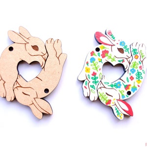 DIY Paint your own Rabbit Heart Keychain Blank Wood cutout