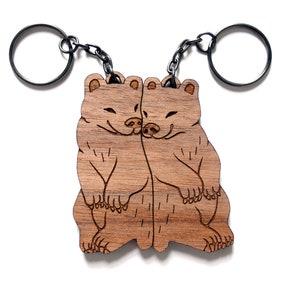 Ensemble de porte-clés en bois pour couple d'ours - Amitié ou relation assortie