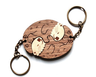 Porte-clés loutre de mer emboîtables - Ensemble de porte-clés en bois pour couple assorti à une amitié ou à une relation