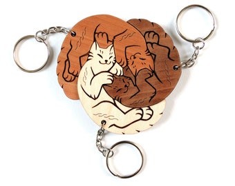 Interlocking Cat Trio Keychains - Family, Friendship, Poly Relationship couple keychain set