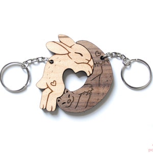 Cute Otter and Rabbit Couple Keychains - BFF heart keychain set