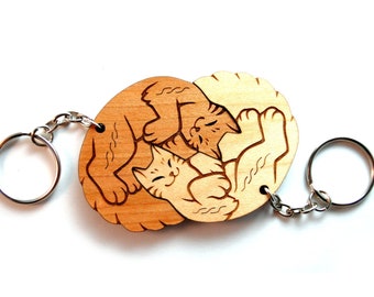 Interlocking Cat Couple Keychains -  Friendship or Relationship gift set