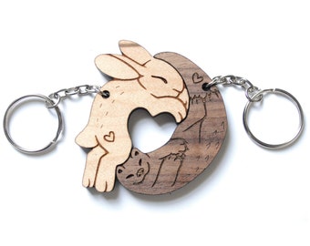 Cute Otter and Rabbit Couple Keychains - BFF heart keychain set
