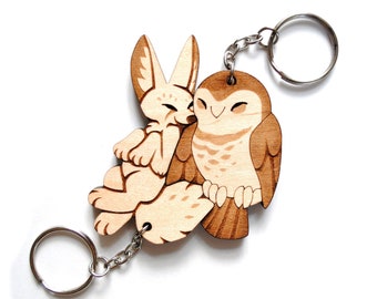 Desert Friends Owl and Fennec Fox Couple Keychains - Bff Relationship keychain set