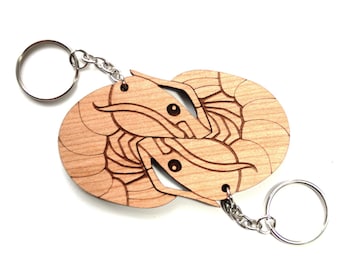 Shrimp love couple keychains - Friendship or Relationship matching wooden keychain set