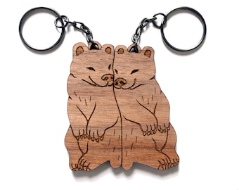 Bear Couple Keychains - Friendship or Relationship matching wooden keychain set