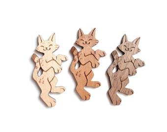 Dancing Cat Wood Pin / Magnet