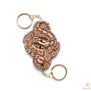 Cute Interlocking Ball Python Keychains - Friendship or Relationship matching wooden couple keychain set