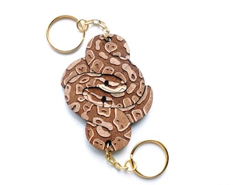 Ineinandergreifendes Ball Python Schlüsselanhänger Set - Passende Schlüsselanhänger aus Ahornholz
